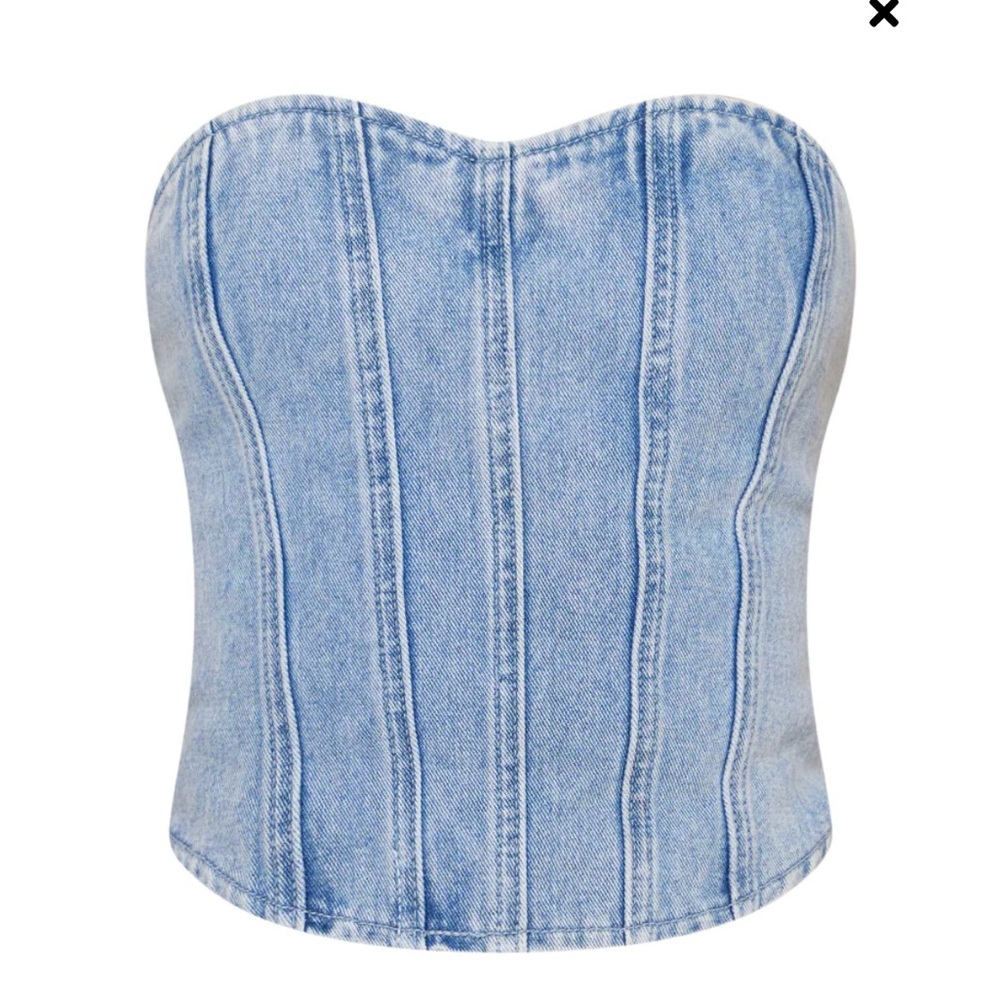 Pretty Little Thing Acid Blue Wash Seam Detail Denim Corset Top